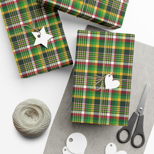 29'' x 72" Satin Christmas Green and Gold Green Bay WI Plaid Gift Wrapping Paper Roll