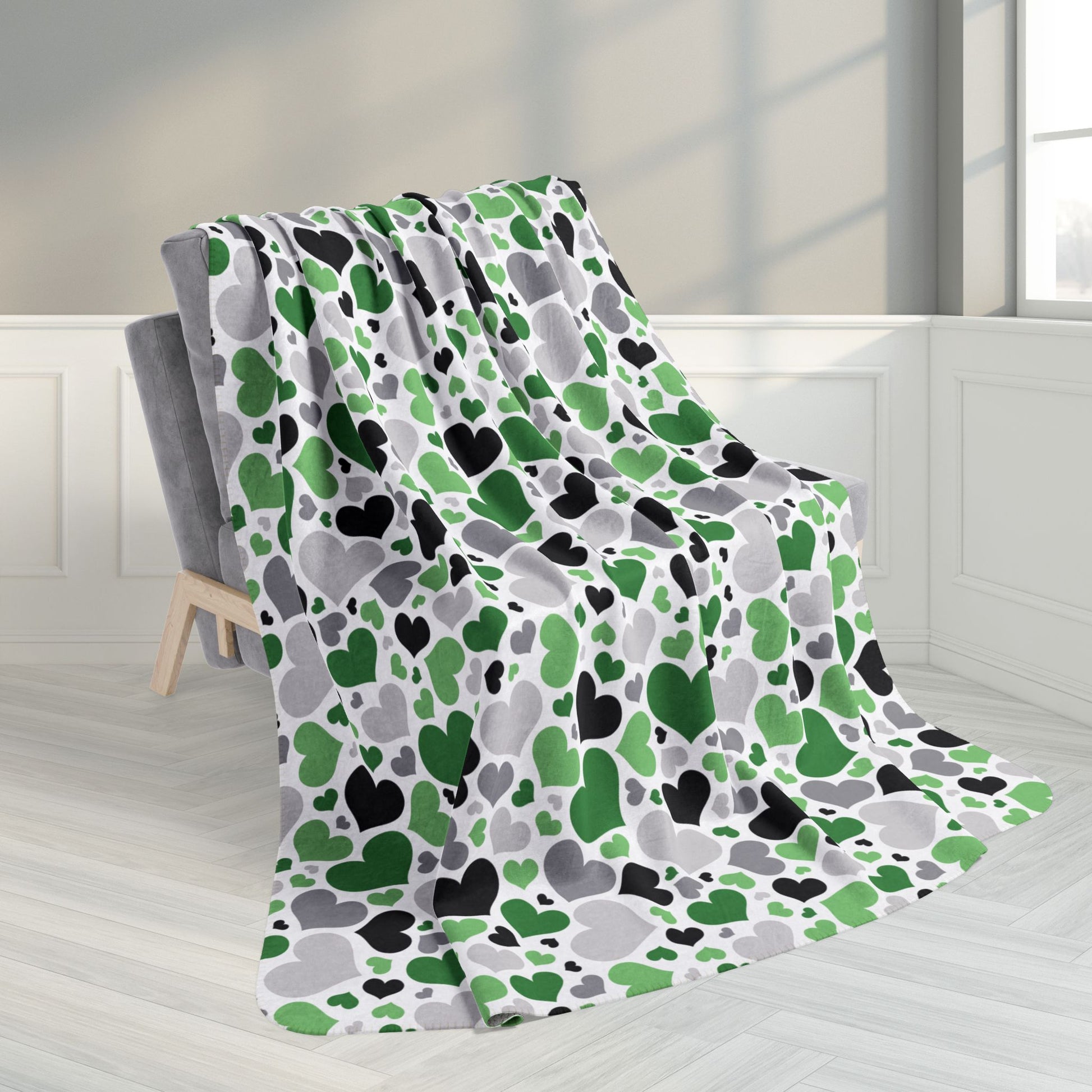 60" × 80" Demiromantic Pride Valentine’s Day Hearts White Fleece Sherpa Blanket