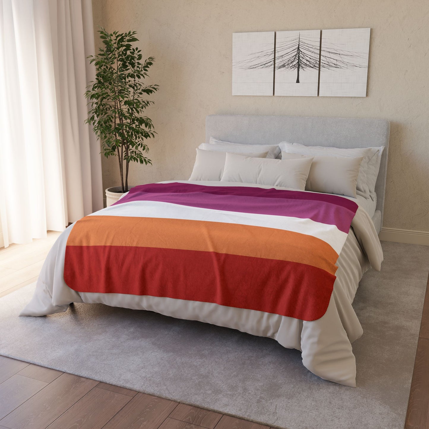 Lesbian Sunset Pride Flag Fleece Sherpa Blanket