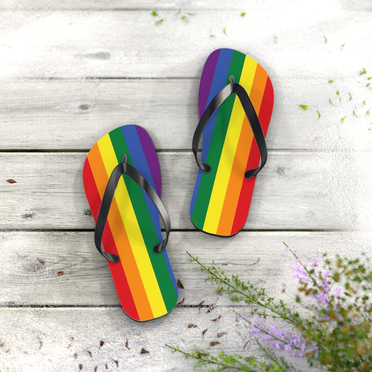 M Black sole Rainbow Pride Flip Flops