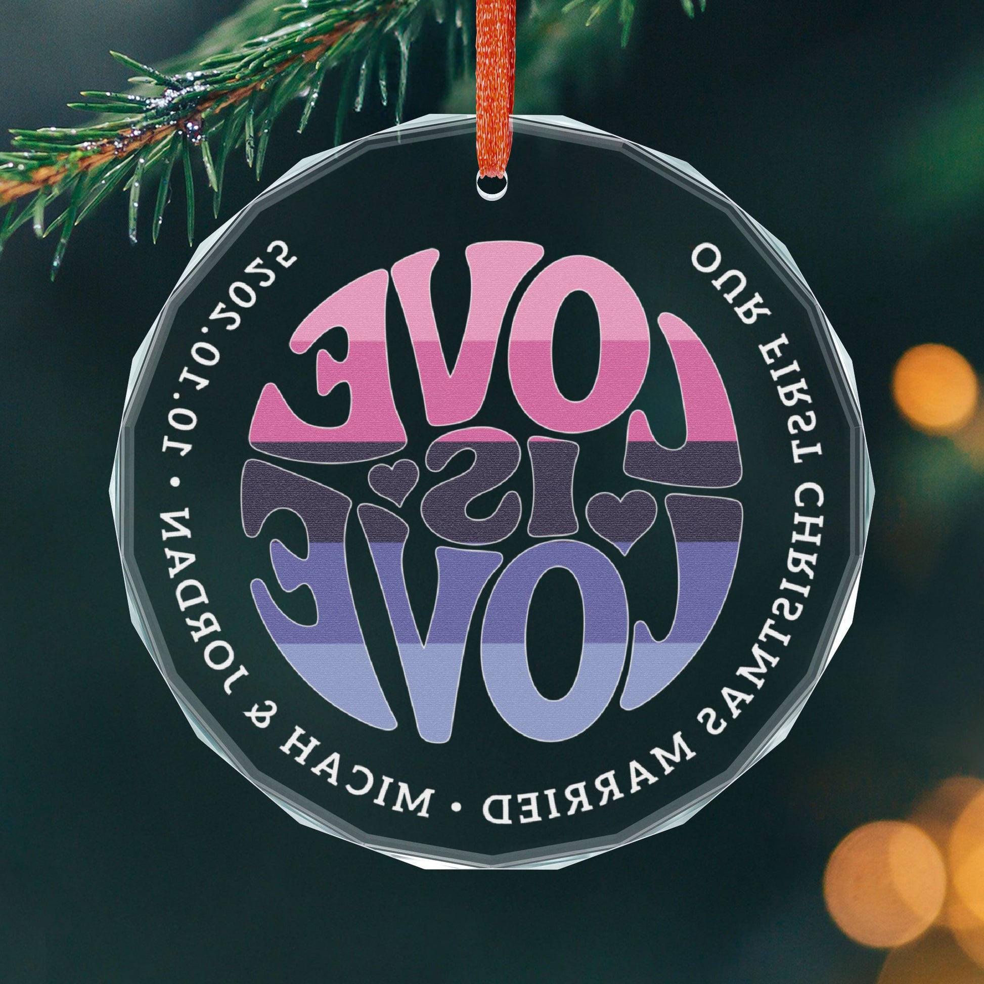 Custom Crystal Love is Love Omnisexual Pride 3" Circle Ornament