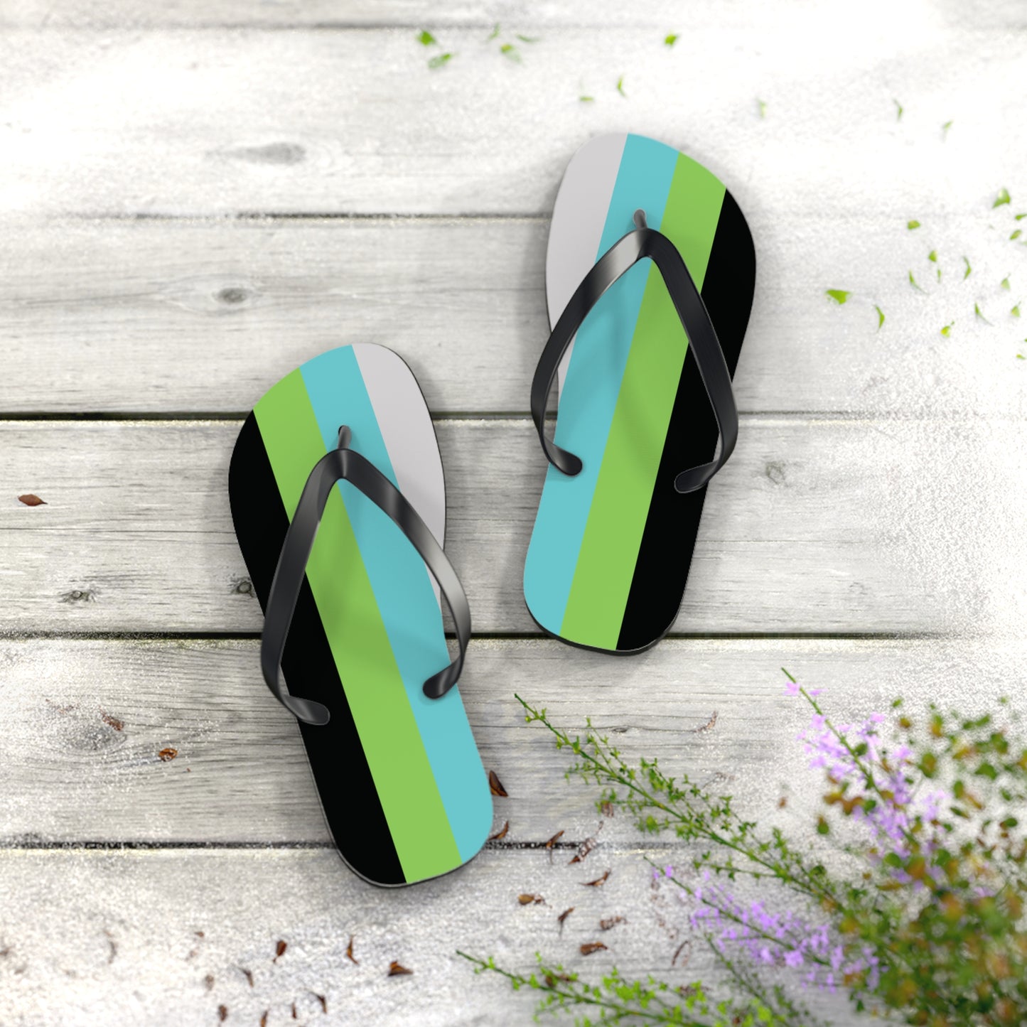 M Black sole Quoiromantic Pride Flip Flops