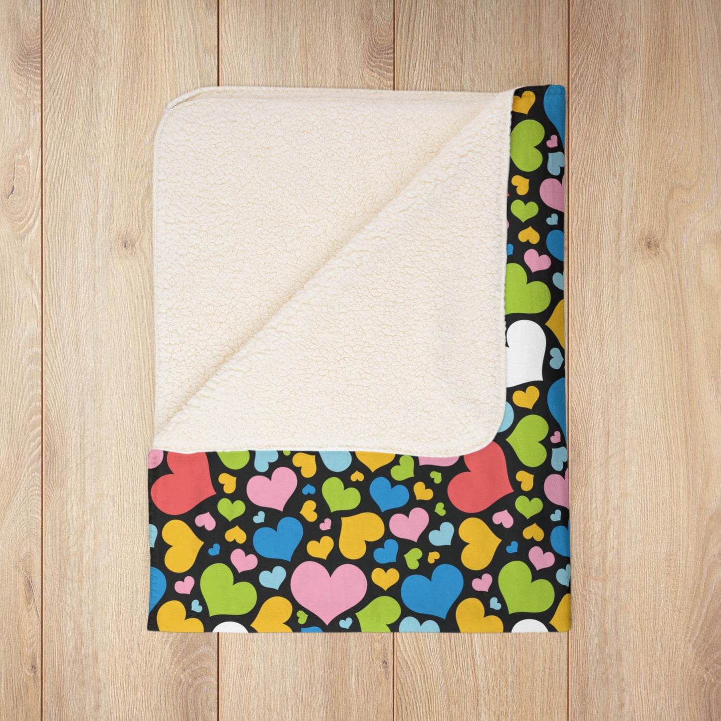 Queer Pride Valentine’s Day Hearts Black Fleece Sherpa Blanket