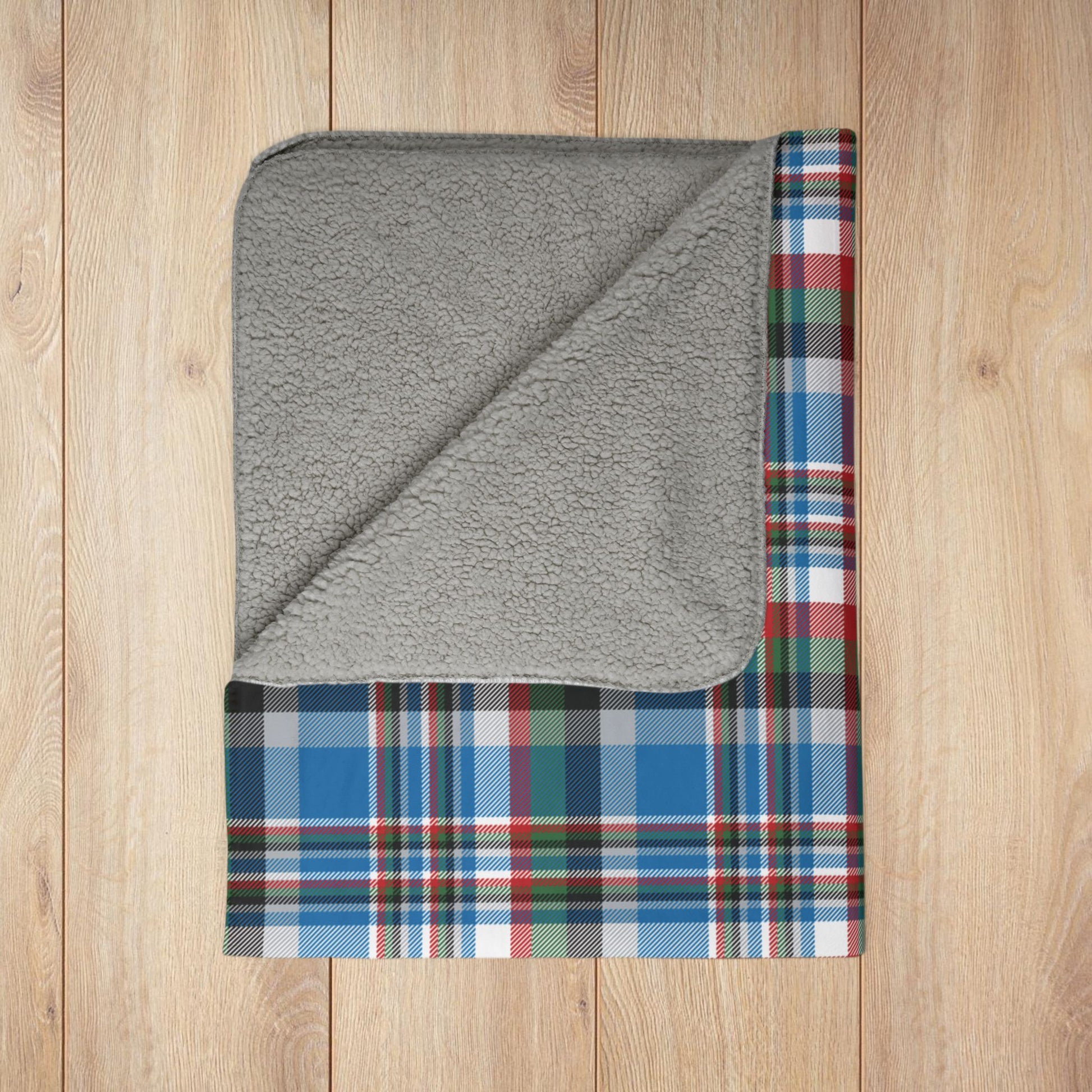 Christmas Blue & Silver Detroit MI Plaid Fleece Sherpa Blanket