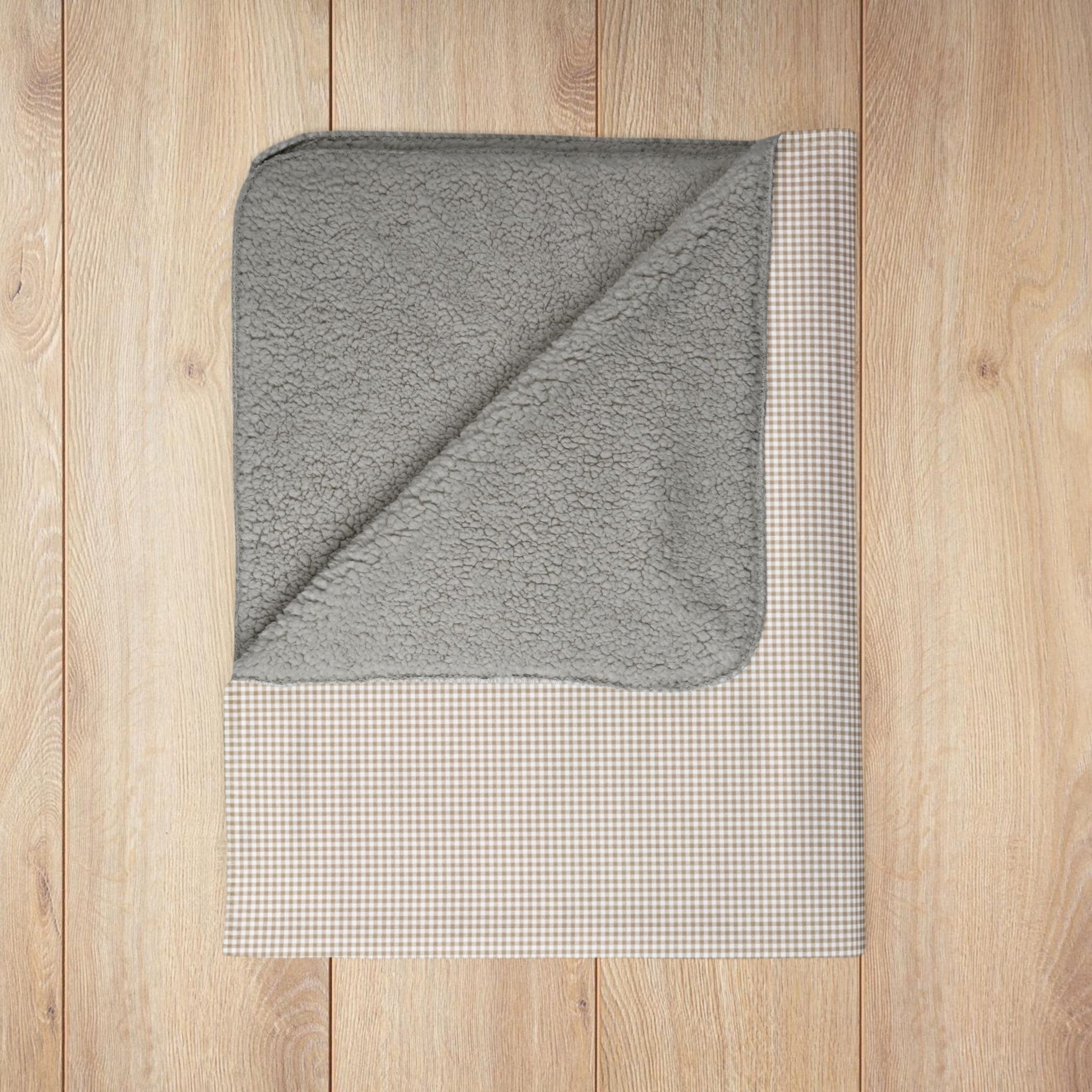 Khaki & White Gingham Fleece Sherpa Blanket