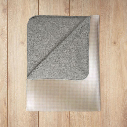 Khaki & White Gingham Fleece Sherpa Blanket