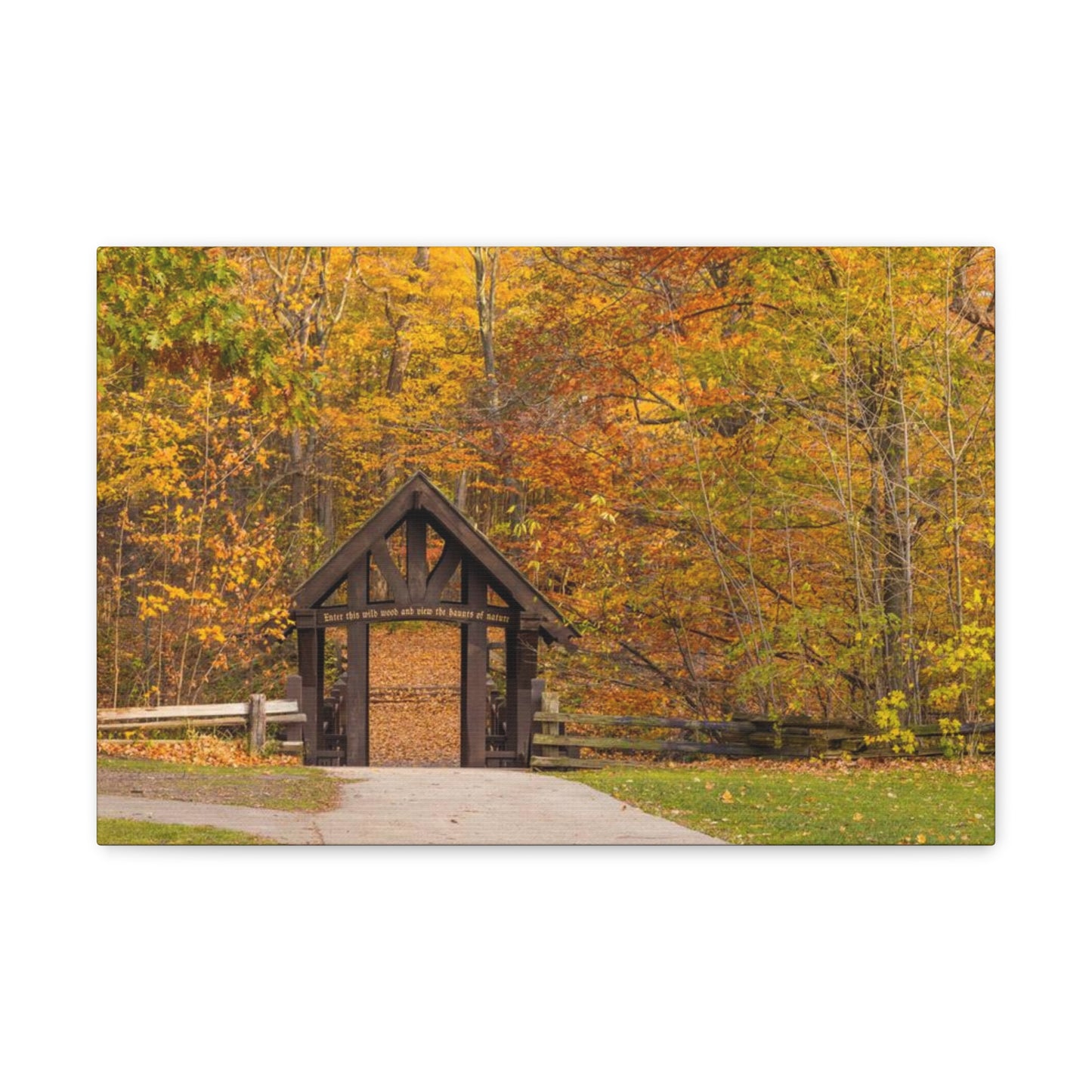Seven Bridges Trail’s Covered Bridge at Grant Park in South Milwaukee Wisconsin, Photography Canvas Wrap Wall Art