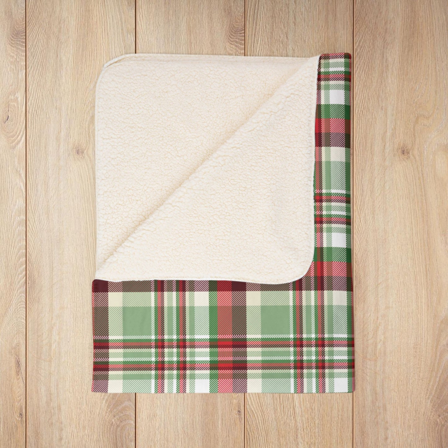 Christmas Red, Green & Cream Plaid Fleece Sherpa Blanket