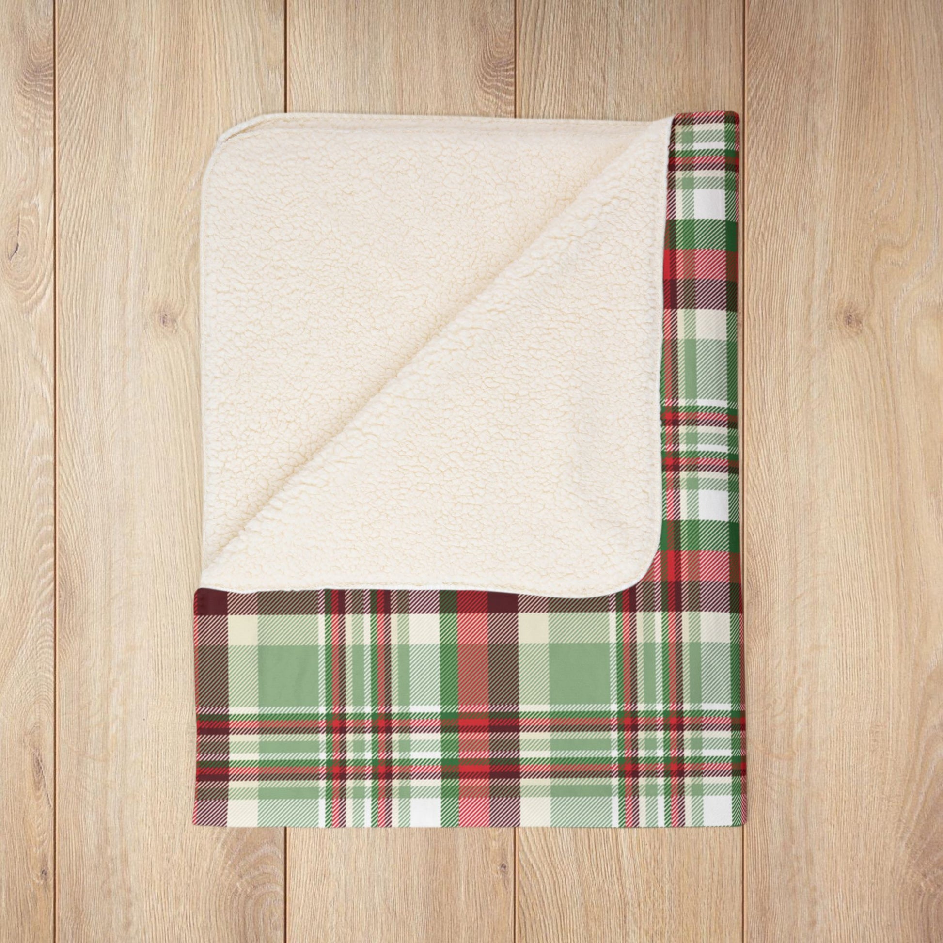 Christmas Red, Green & Cream Plaid Fleece Sherpa Blanket