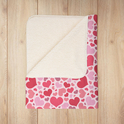 Full Hearts Valentine’s Day Pink Fleece Sherpa Blanket