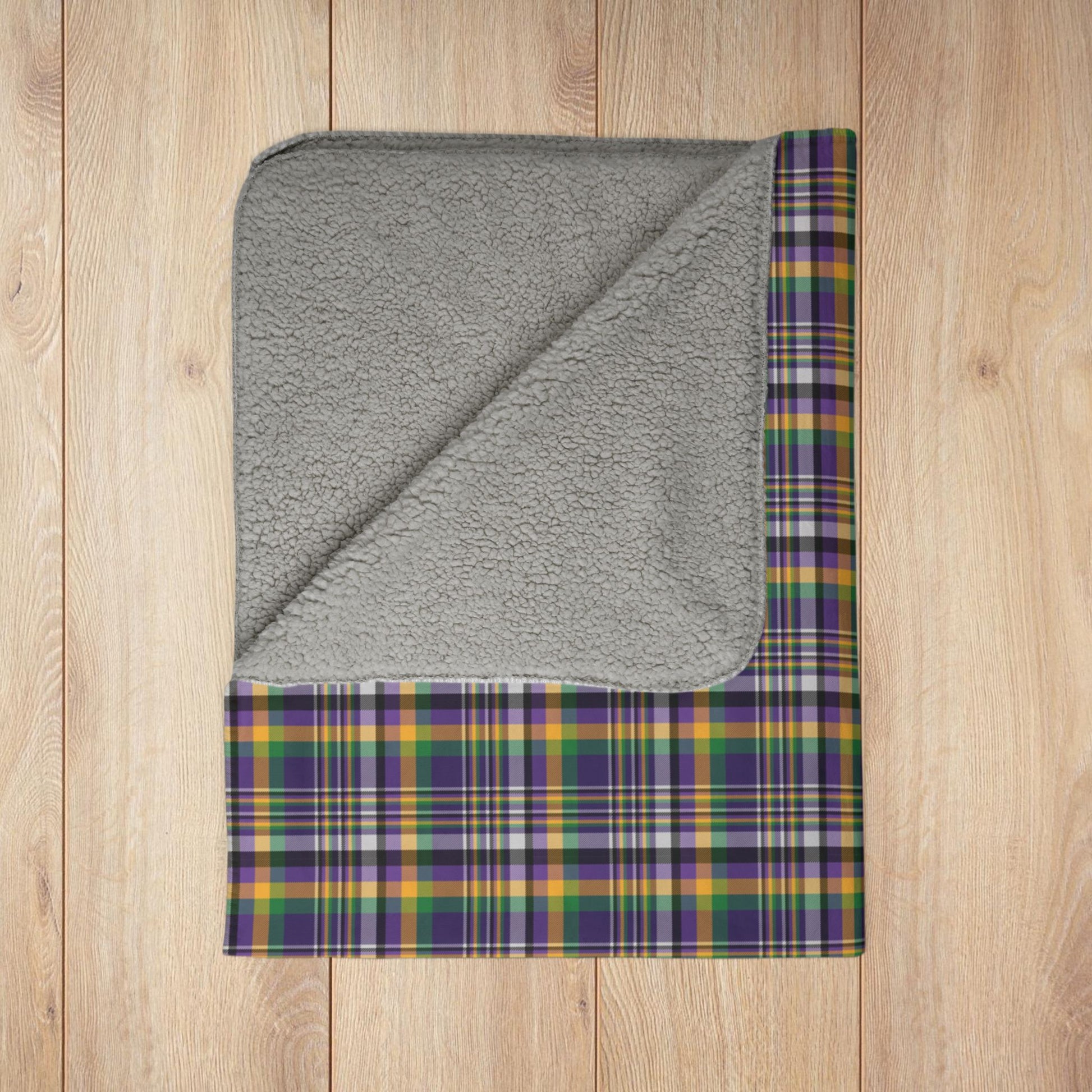 Mardi Gras Plaid Fleece Sherpa Blanket