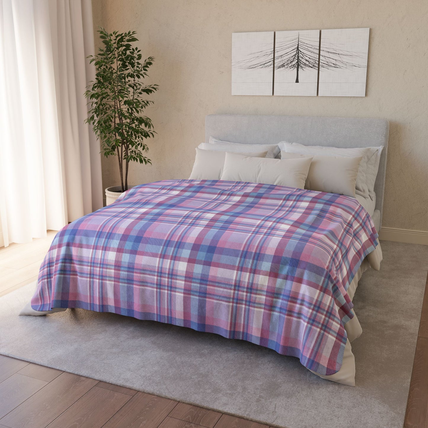 Bigender Purple Pride Plaid Fleece Sherpa Blanket