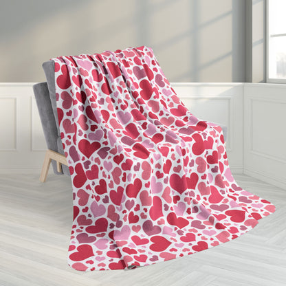 60" × 80" Full Hearts Valentine’s Day White Fleece Sherpa Blanket