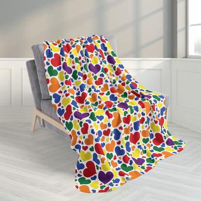 50" × 60" Rainbow Pride Valentine’s Day Hearts White Fleece Sherpa Blanket