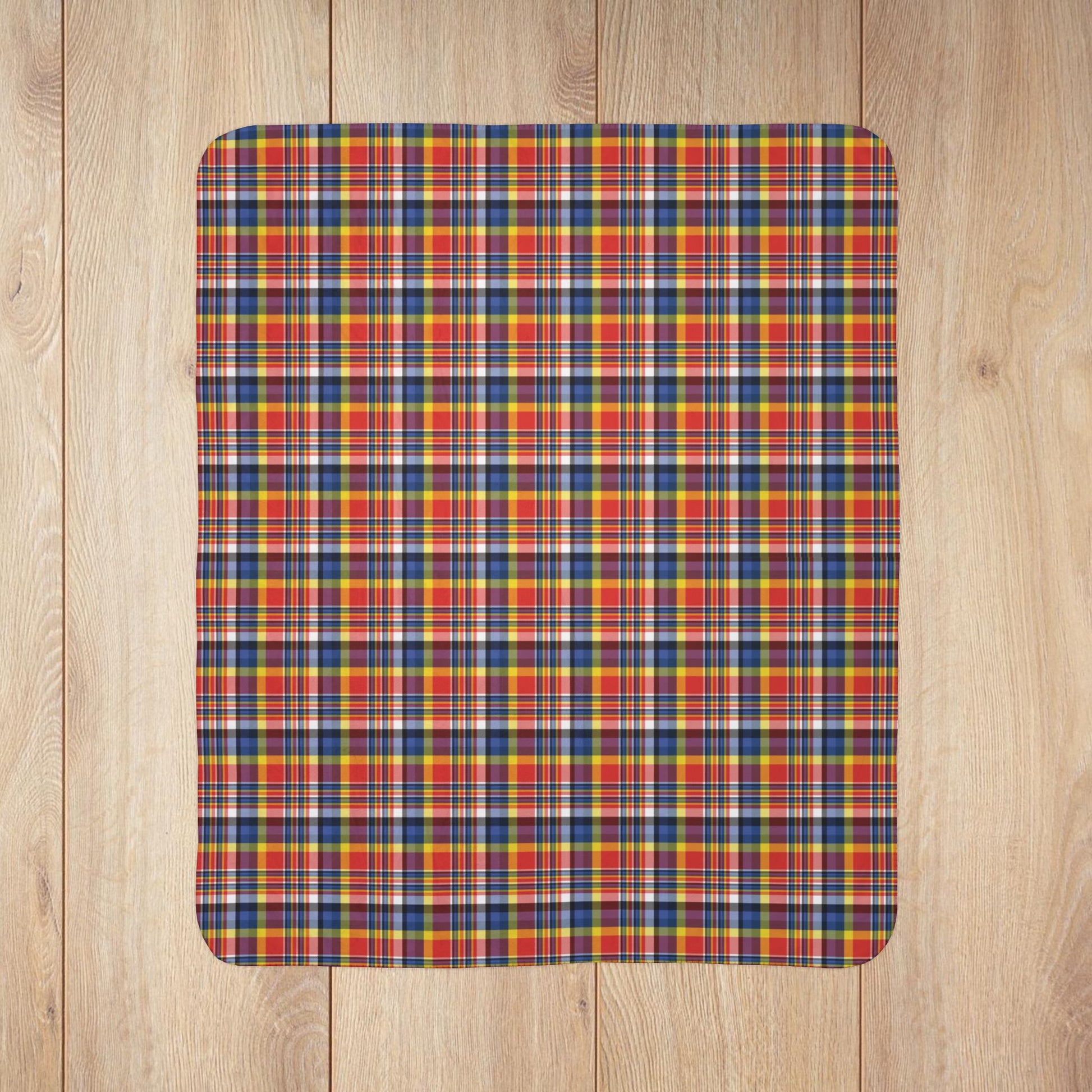 Red, Yellow & Blue Ohio Plaid Fleece Sherpa Blanket