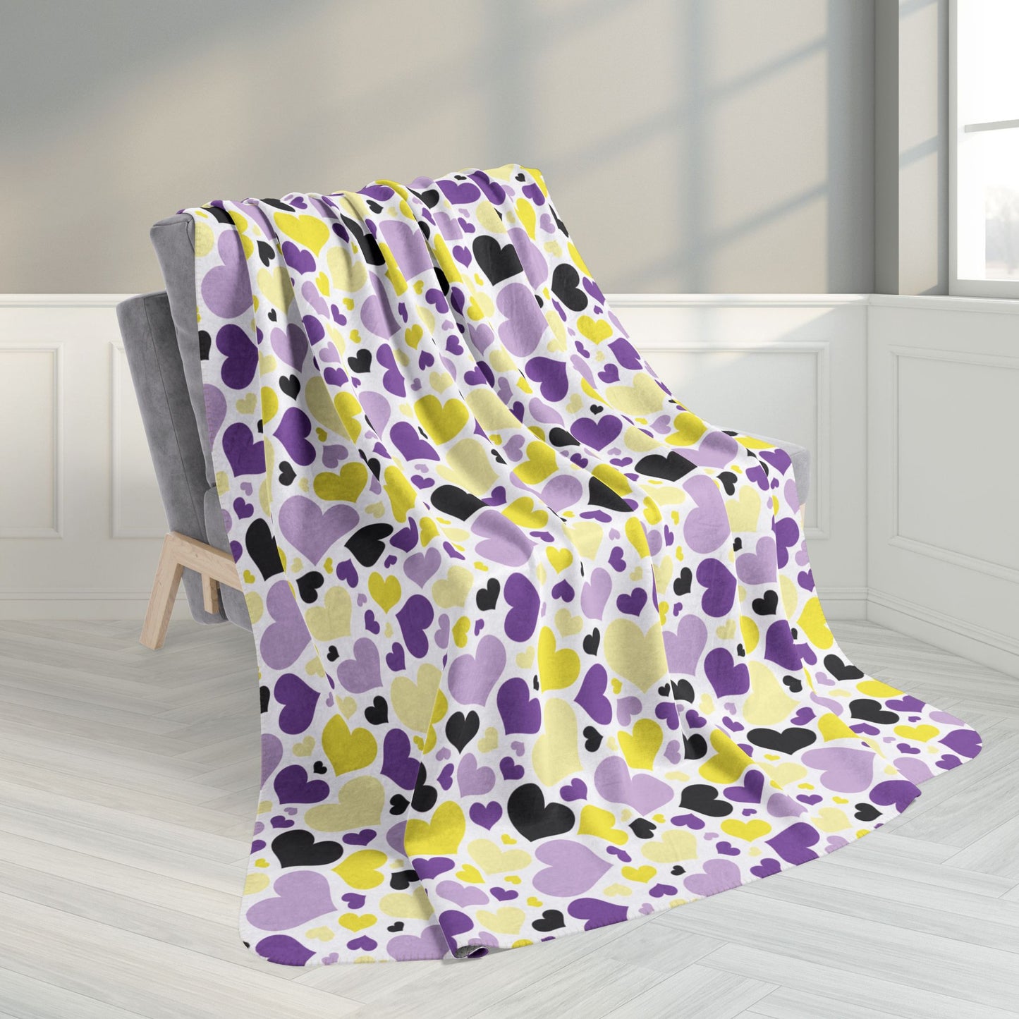 60" × 80" Non-Binary Pride Valentine’s Day Hearts White Fleece Sherpa Blanket