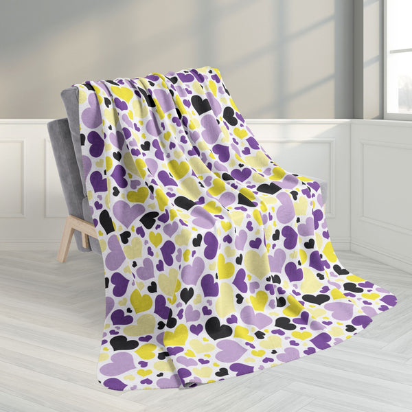 60" × 80" Non-Binary Pride Hearts White Fleece Sherpa Blanket
