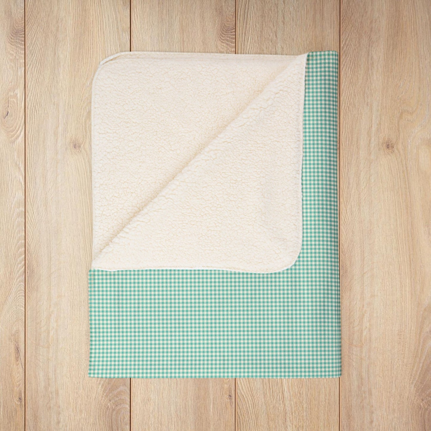 Turquoise & Cream Gingham Fleece Sherpa Blanket