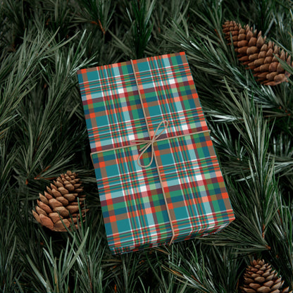 Christmas Aqua & Orange Miami FL Plaid Gift Wrapping Paper Roll