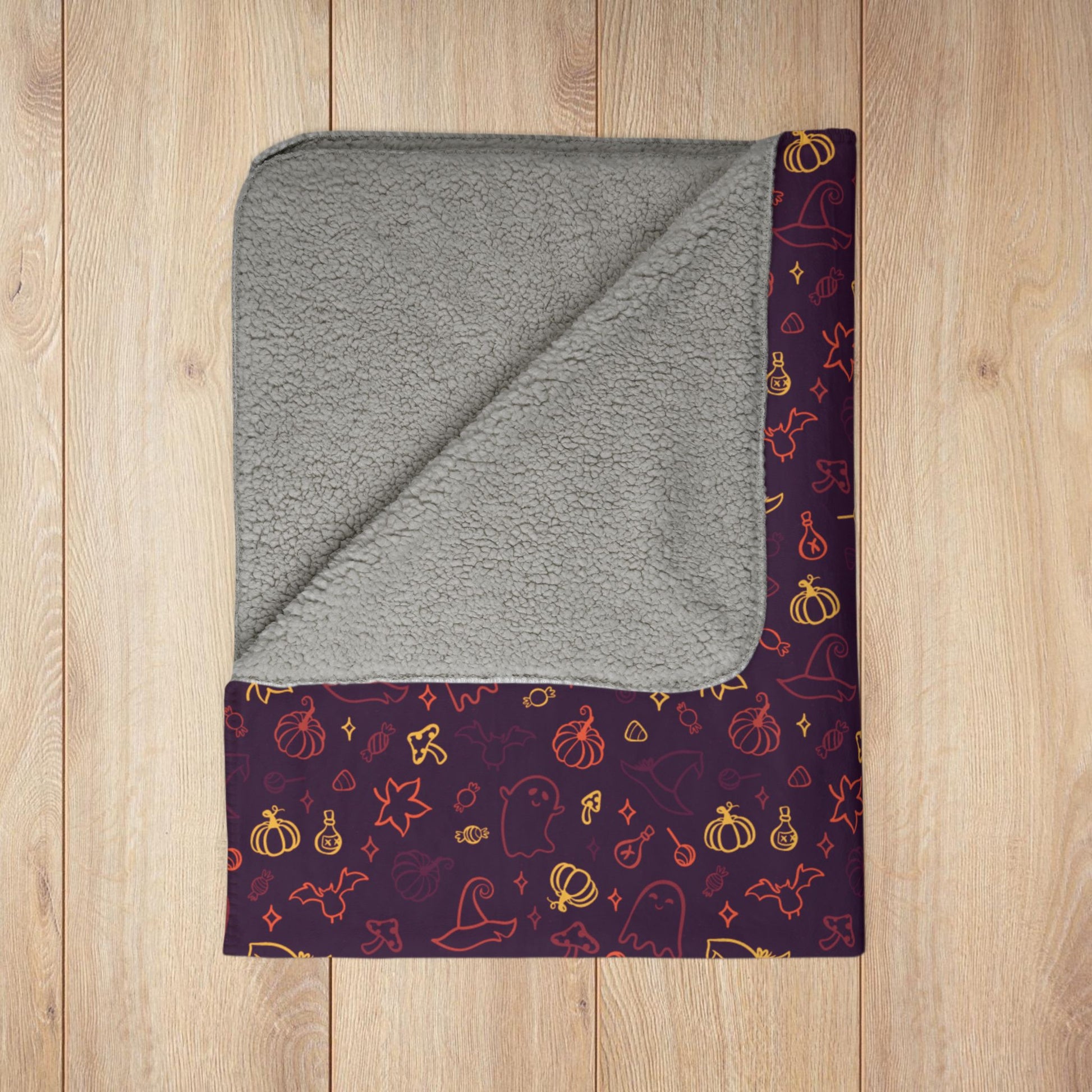 Halloween Fun Pattern Maroon Fleece Sherpa Blanket