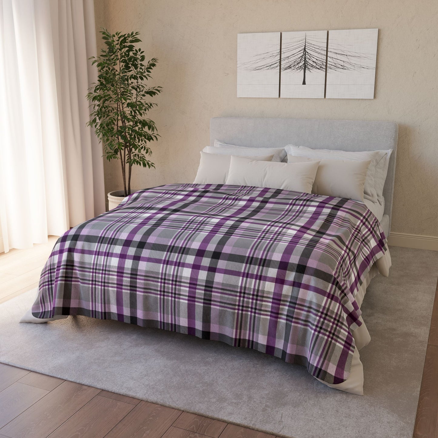 60" × 80" Beige Demisexual Pride Plaid Fleece Sherpa Blanket