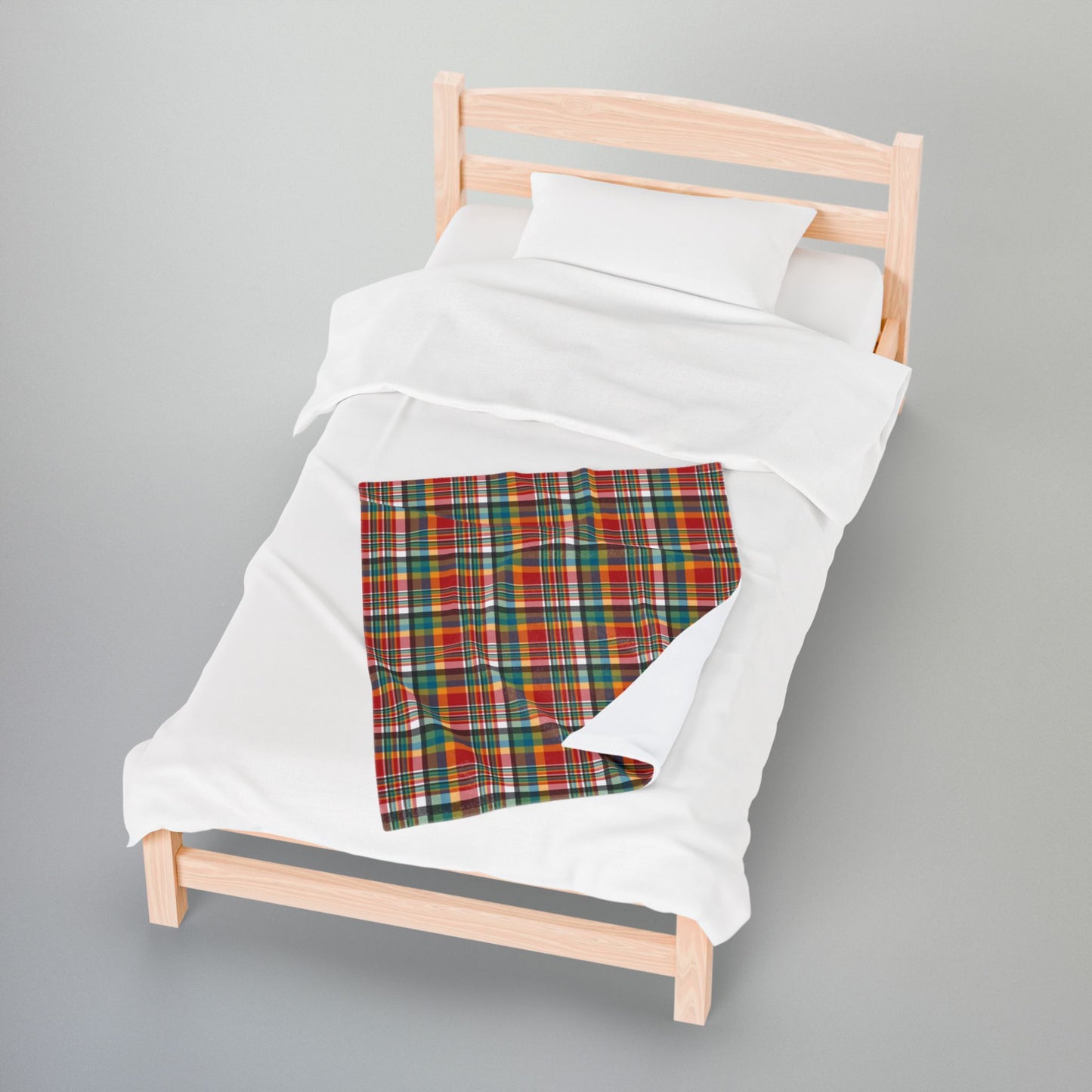 Orange, Blue & Green Ohio Plaid Red Velveteen Plush Blanket