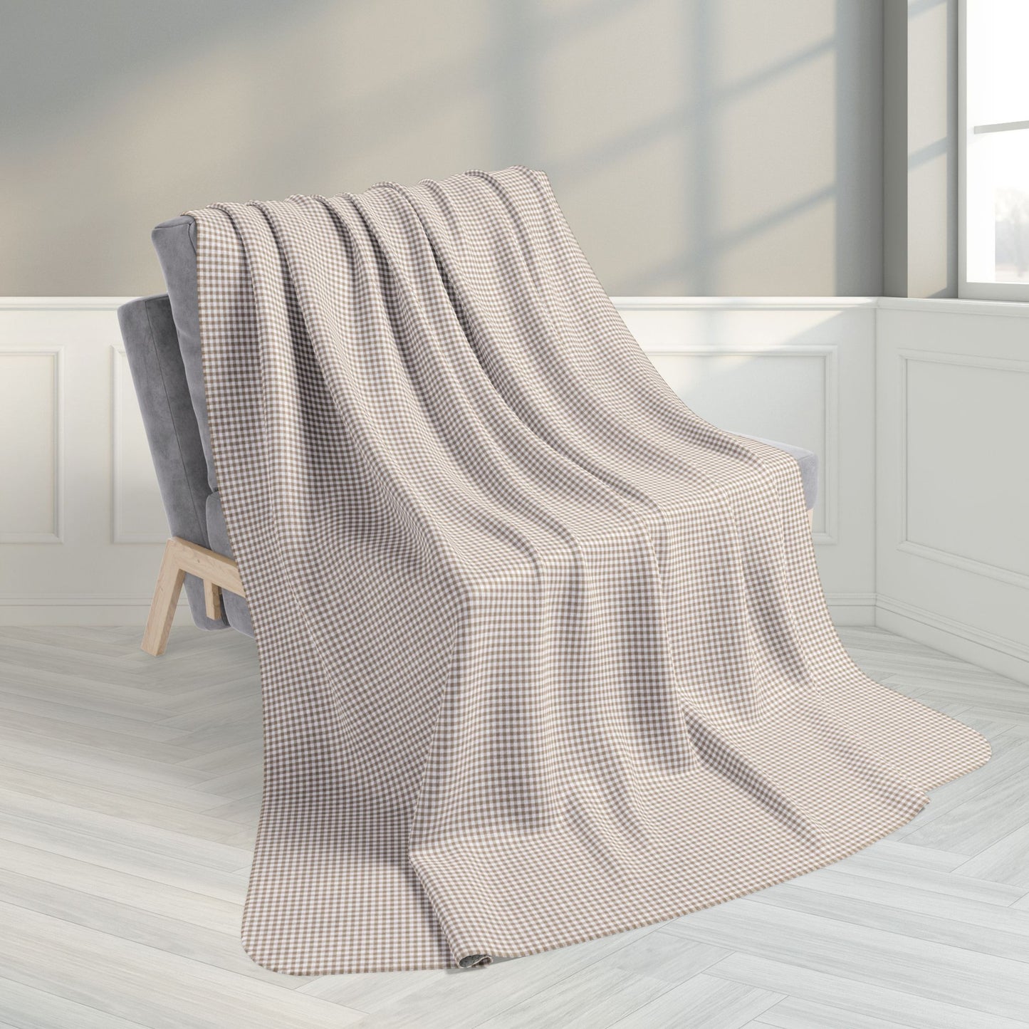 60" × 80" Grey Khaki & White Gingham Fleece Sherpa Blanket