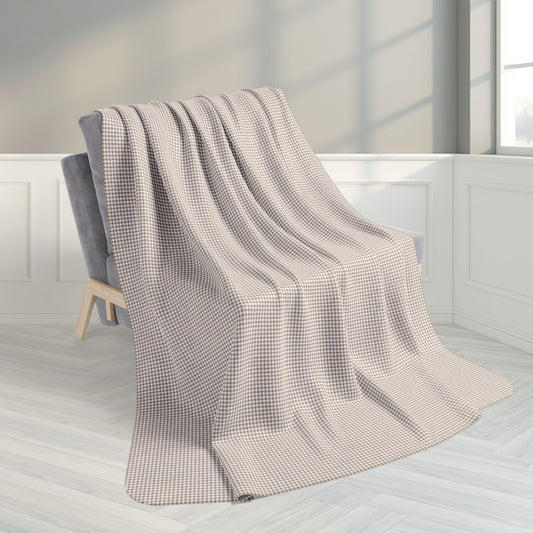 60" × 80" Grey Khaki & White Gingham Fleece Sherpa Blanket