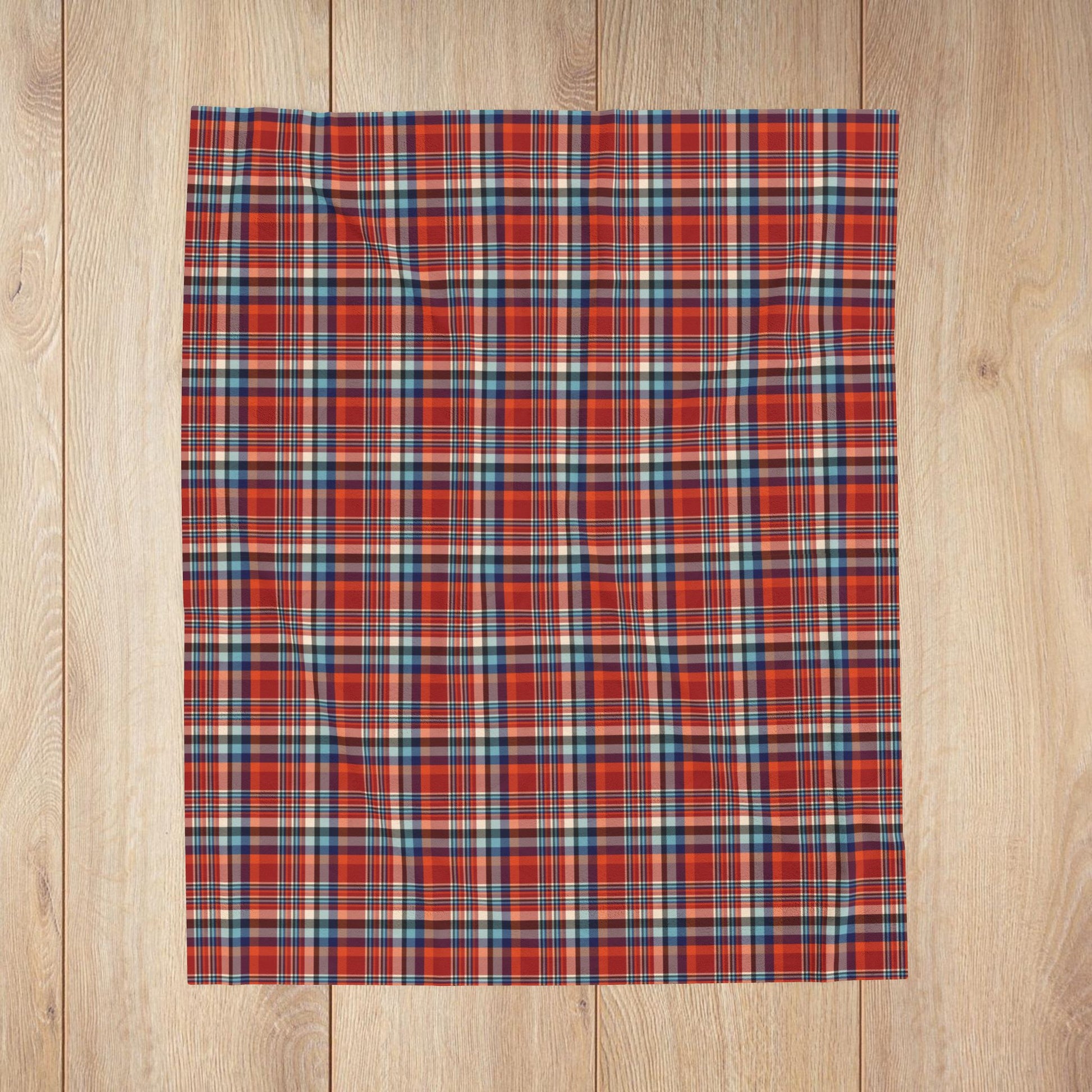 Red, Orange & Cream Ohio Plaid Velveteen Plush Blanket