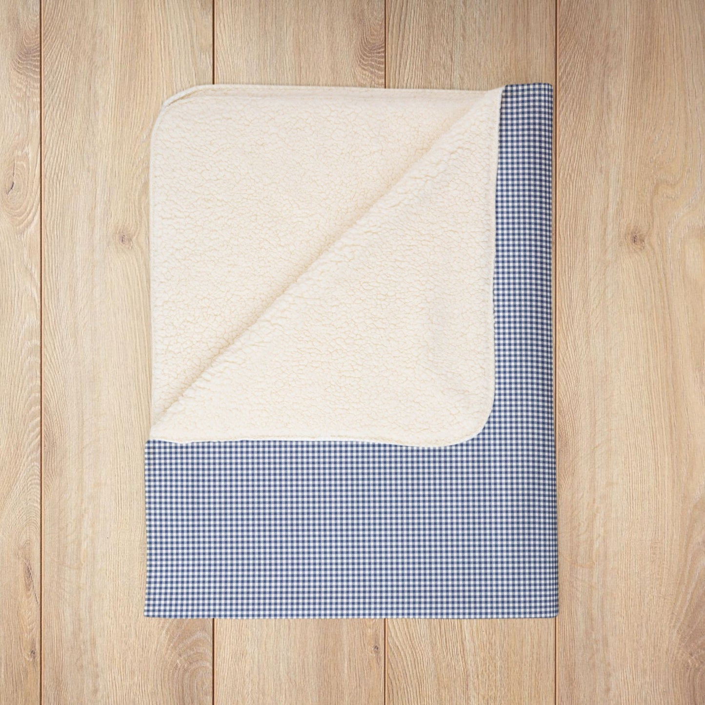 Slate Blue & White Gingham Fleece Sherpa Blanket