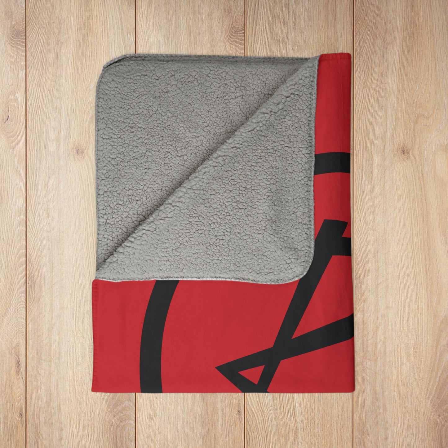 50" × 60" Grey Rambler Black Logo Red Fleece Sherpa Blanket