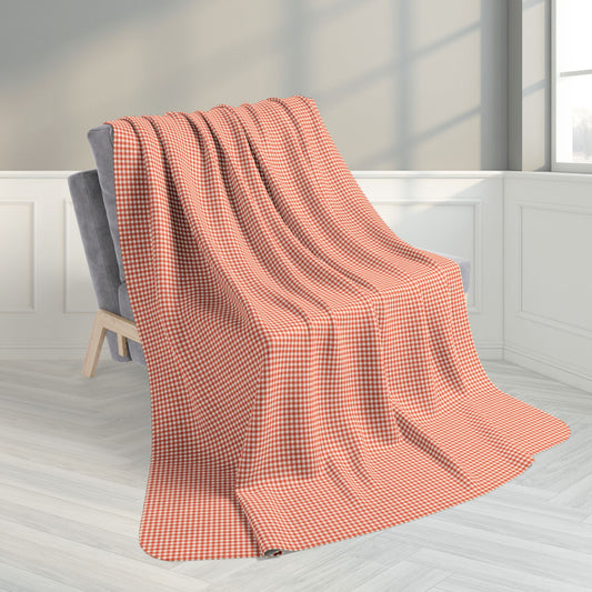 60" × 80" Grey Persimmon & Cream Gingham Fleece Sherpa Blanket