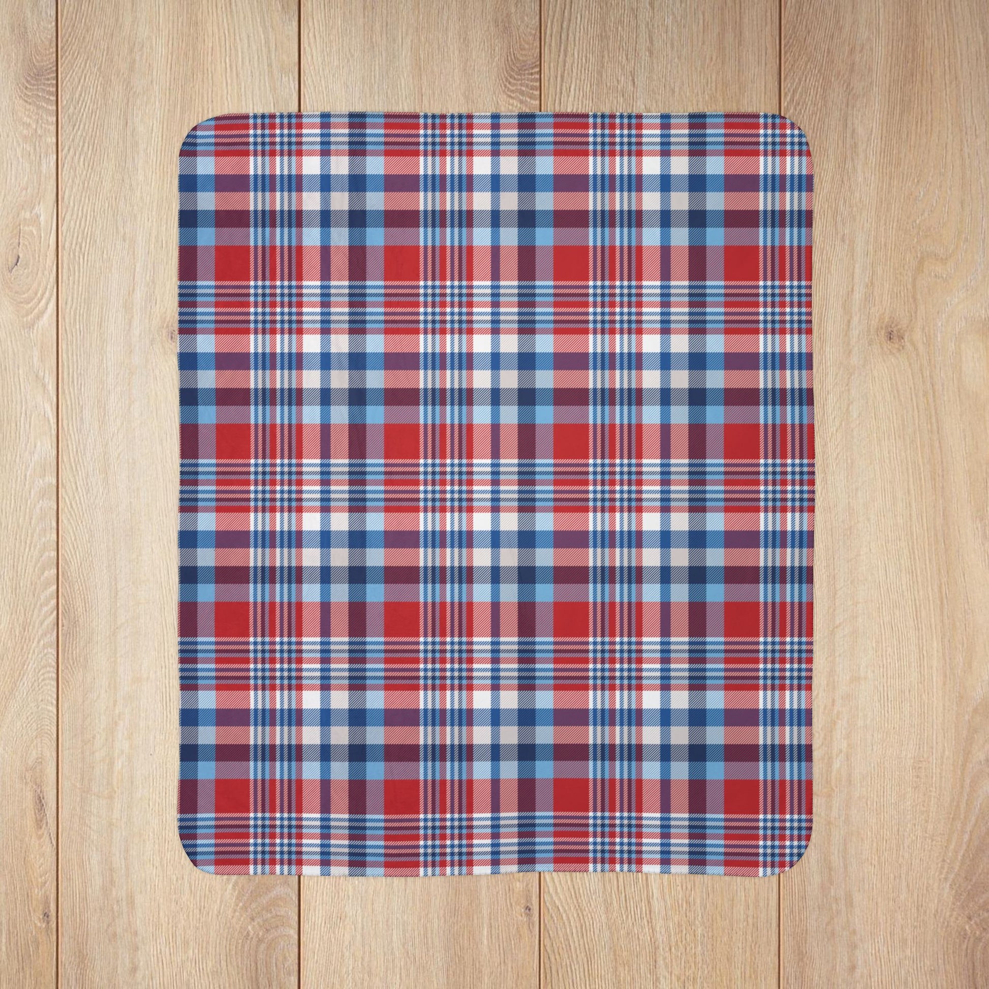 America U.S.A. Blues Plaid Fleece Sherpa Blanket