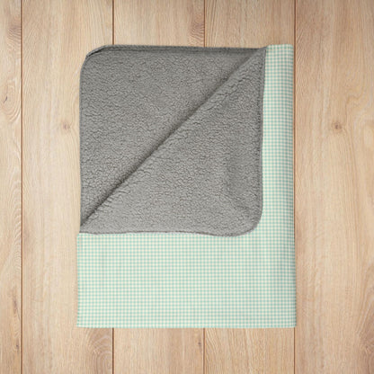Mint Green & Cream Gingham Fleece Sherpa Blanket