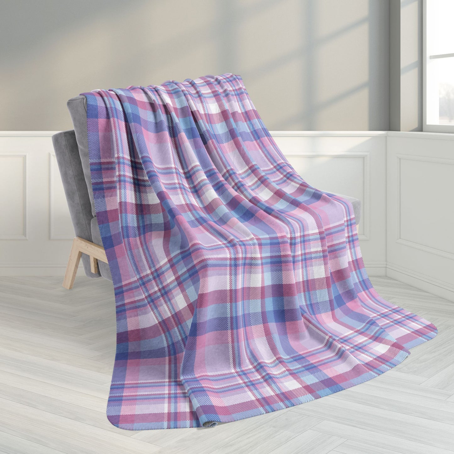 60" × 80" Grey Bigender Purple Pride Plaid Fleece Sherpa Blanket