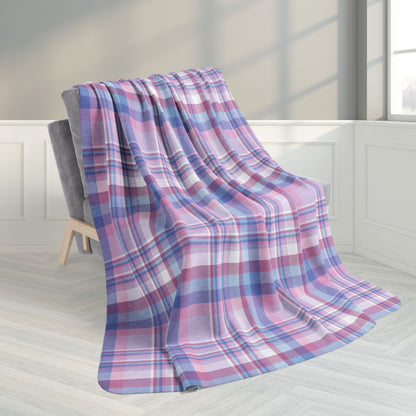 60" × 80" Grey Bigender Purple Pride Plaid Fleece Sherpa Blanket