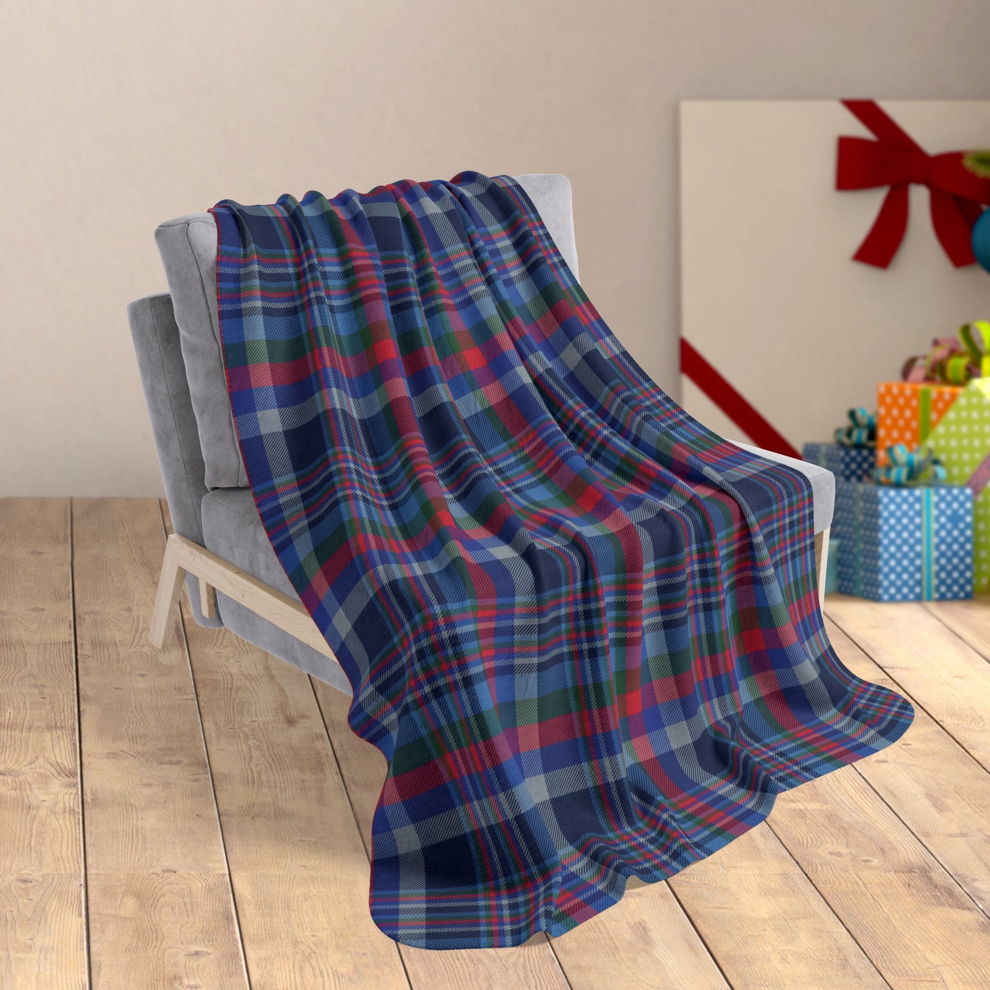 Christmas Navy & Silver Dallas TX Plaid Fleece Sherpa Blanket