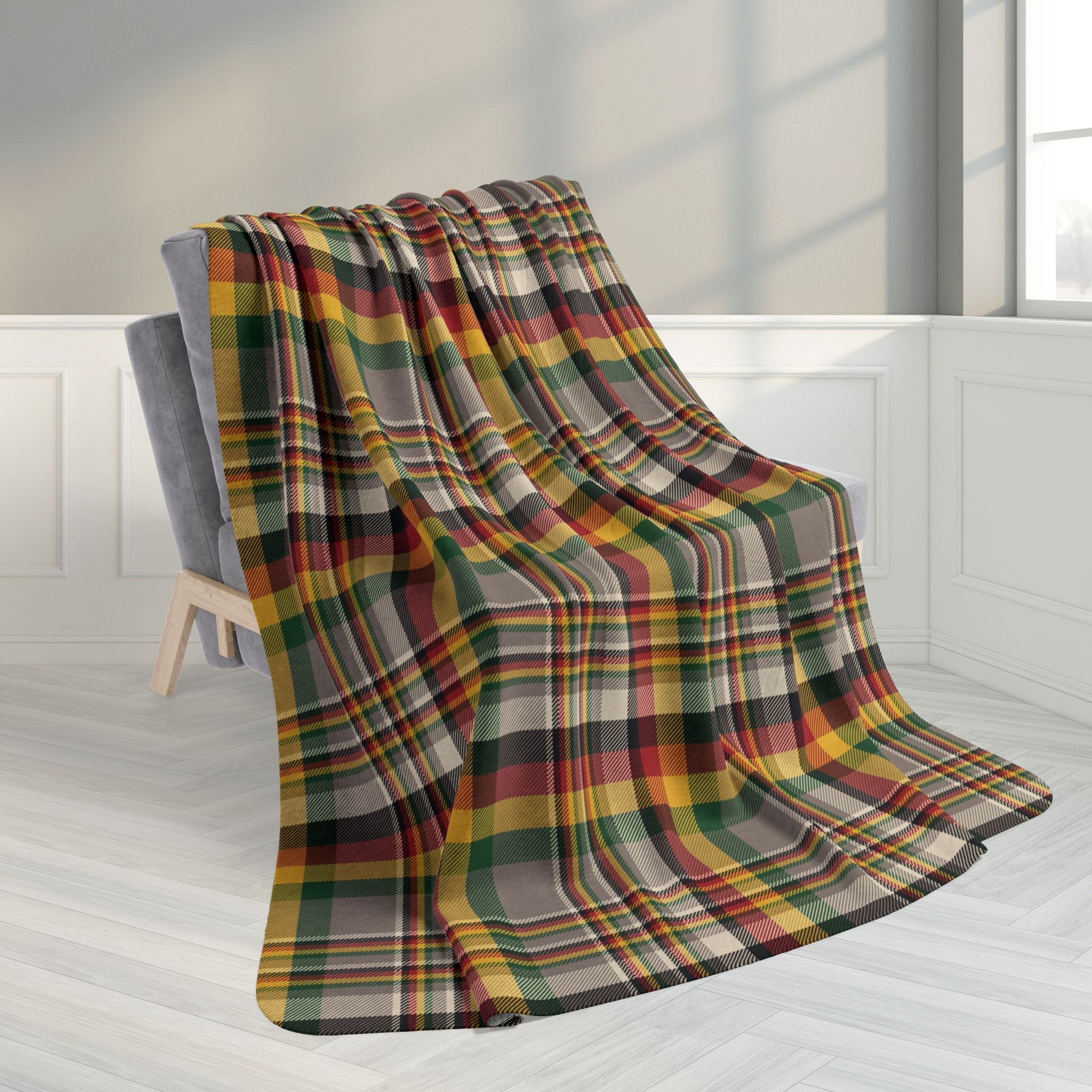 60" × 80" Brown & Green Gurnee IL Plaid Fleece Sherpa Blanket