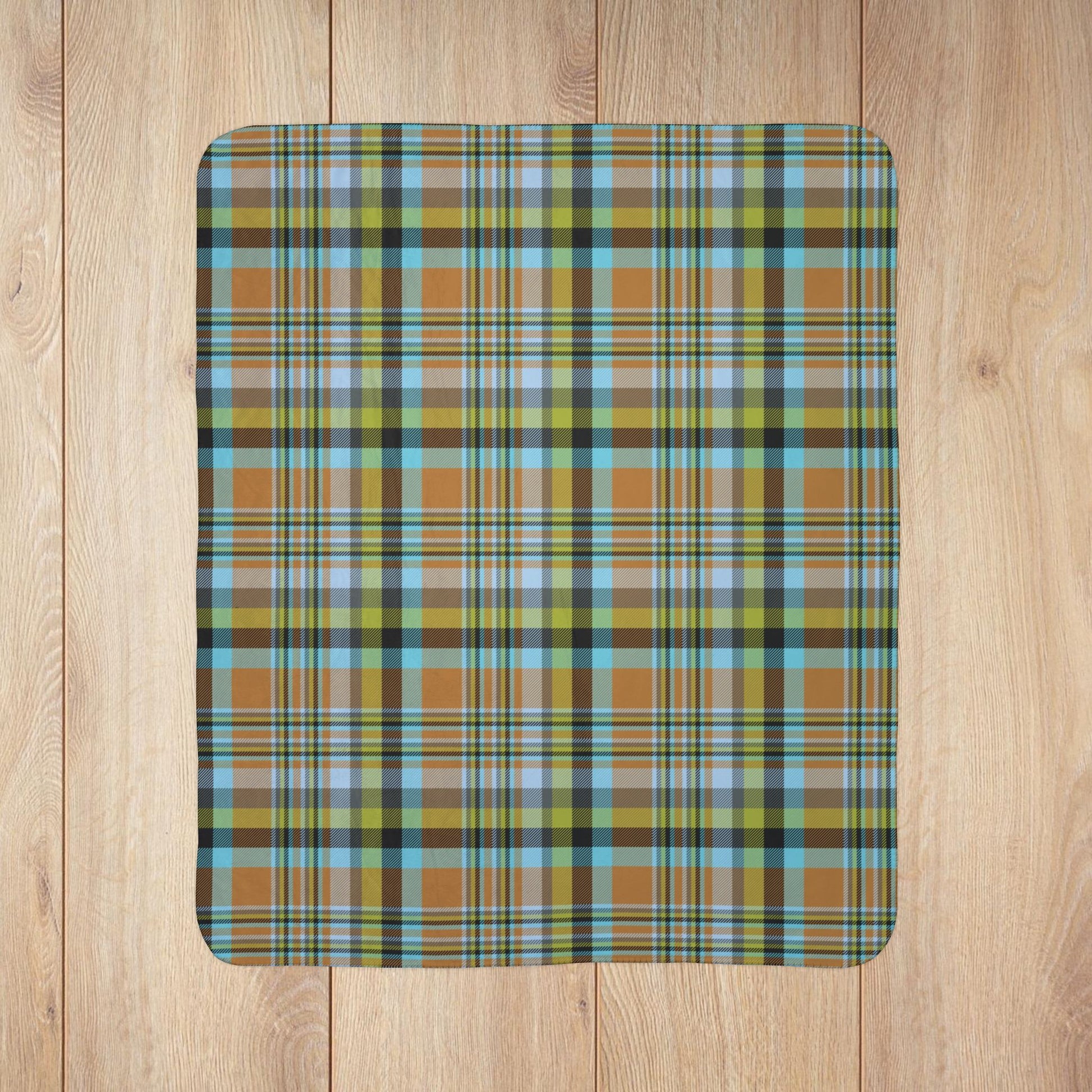 Brown, Green & Blue Mason OH Plaid Fleece Sherpa Blanket