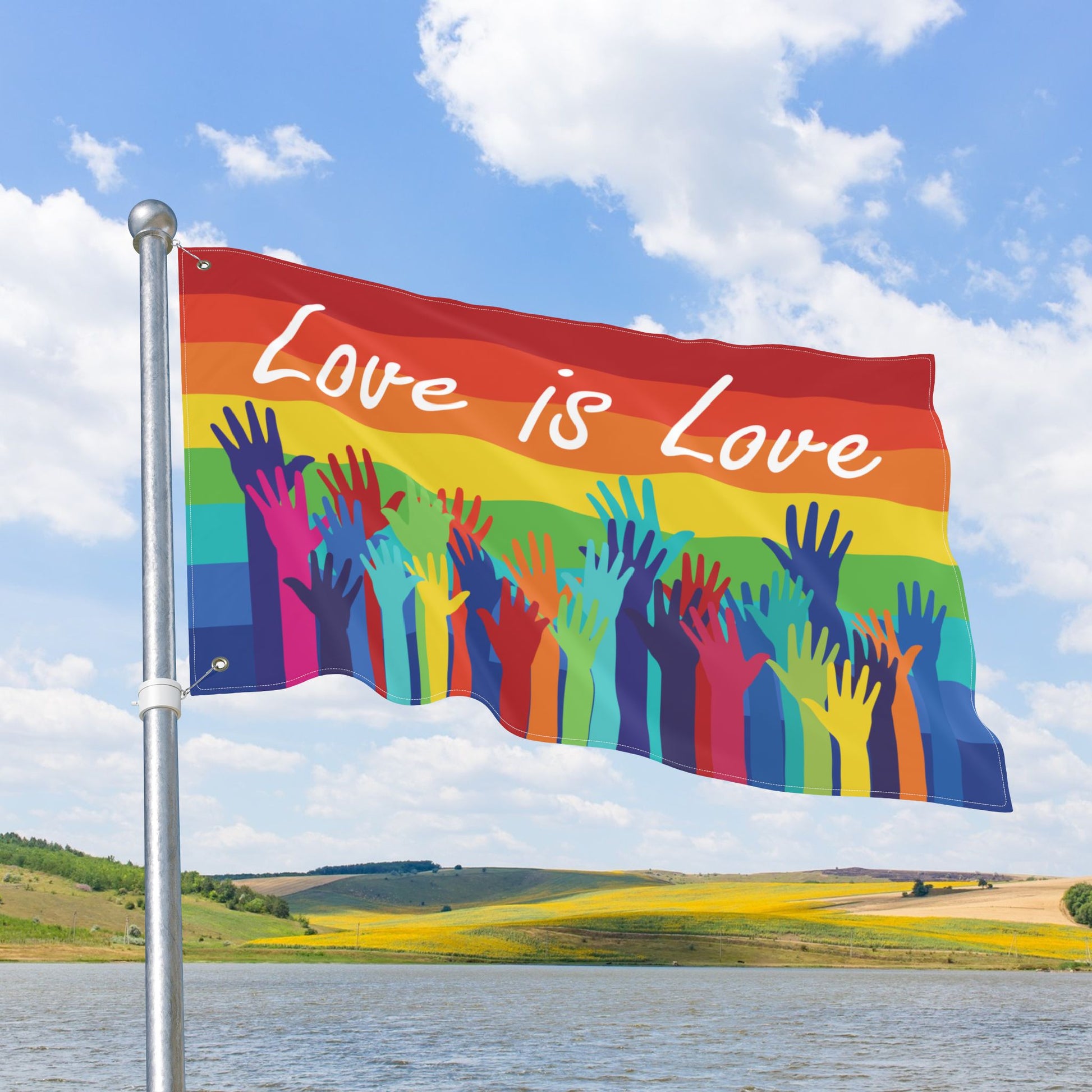 Love Is Love Double-Sided Rainbow Pride Flag with Grommets