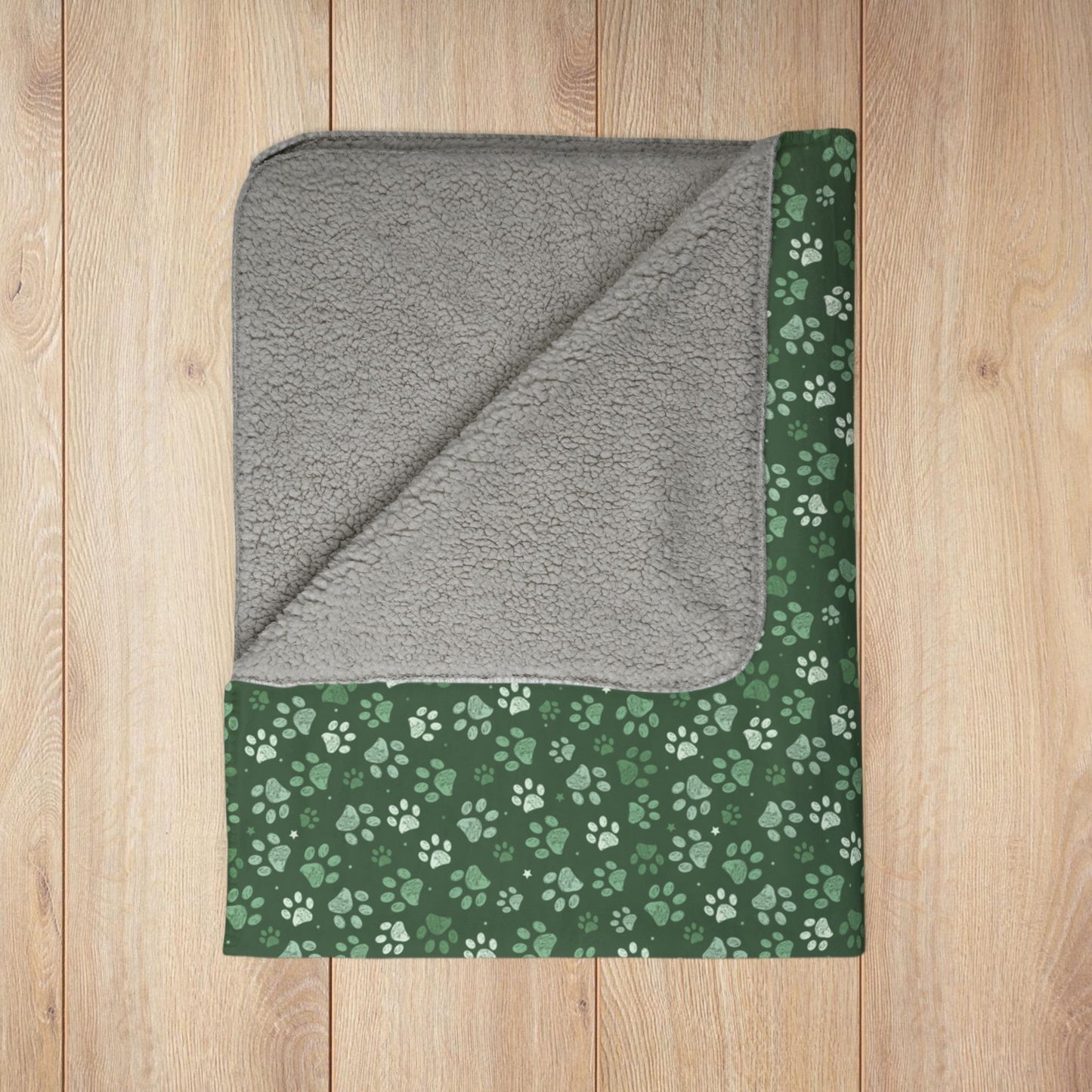 Green Paw Prints Fleece Sherpa Blanket