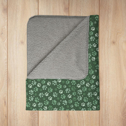 Green Paw Prints Fleece Sherpa Blanket