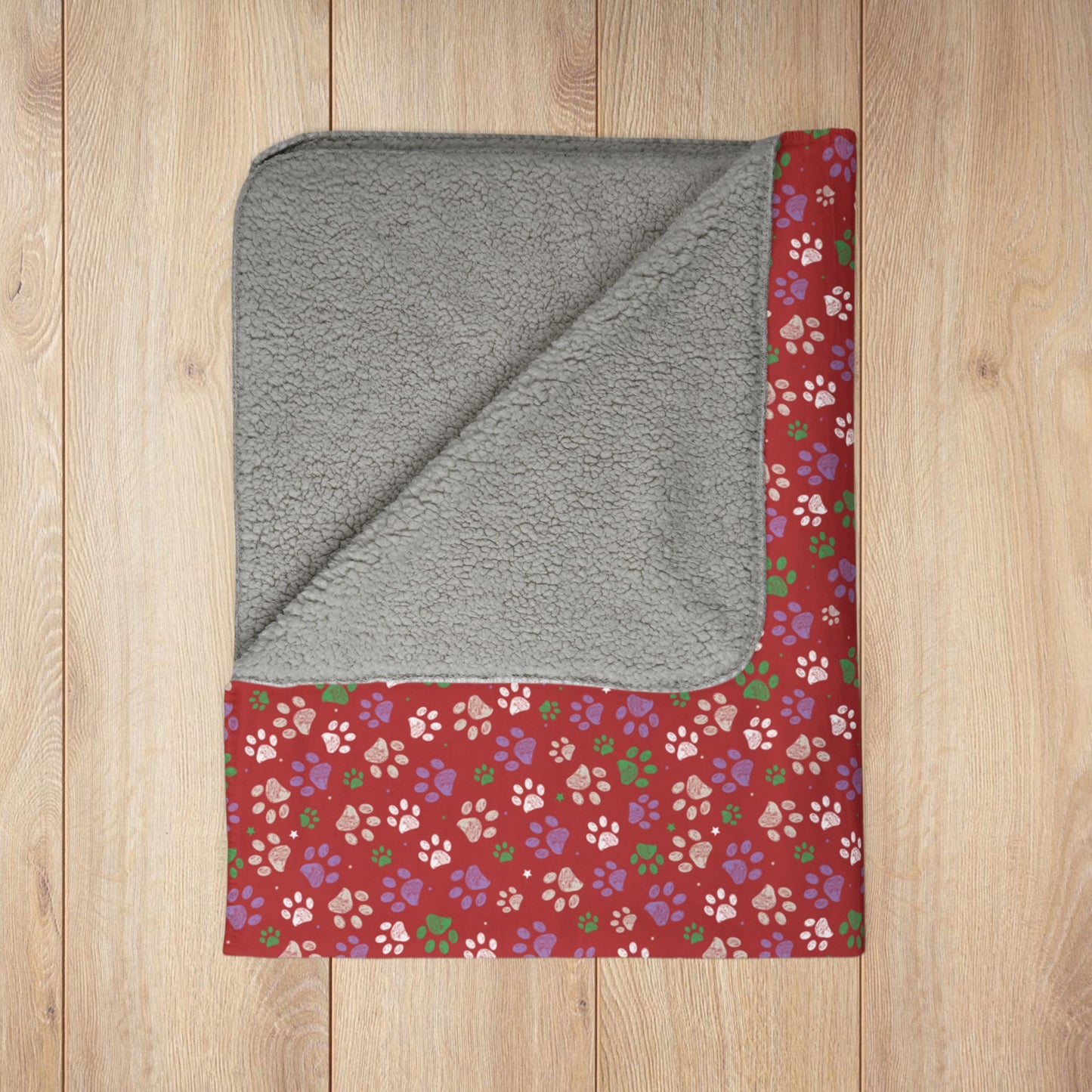 Christmas Red & White Paw Prints Detroit MI Red Fleece Sherpa Blanket