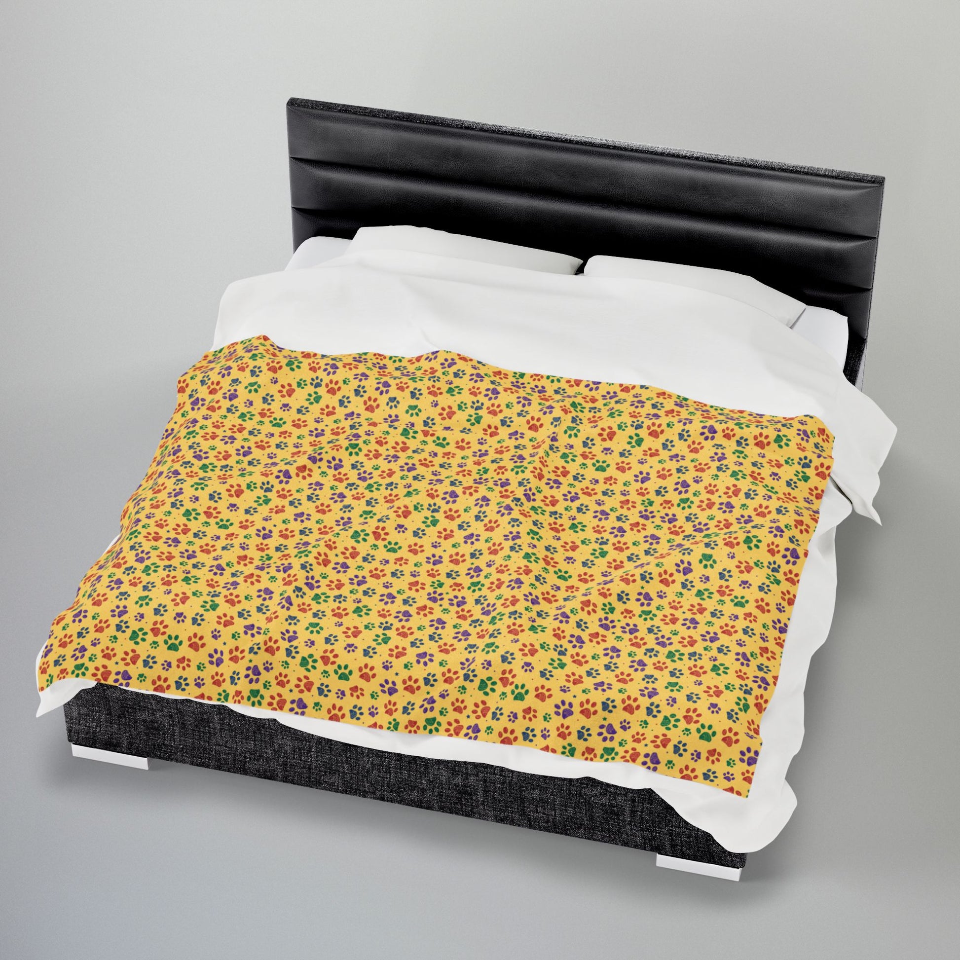 Red, Green & Purple Ohio Paw Prints Yellow Velveteen Plush Blanket