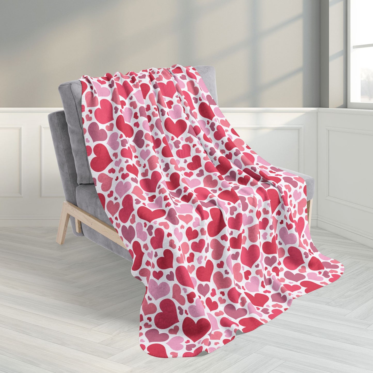 50" × 60" Full Hearts Valentine’s Day White Fleece Sherpa Blanket