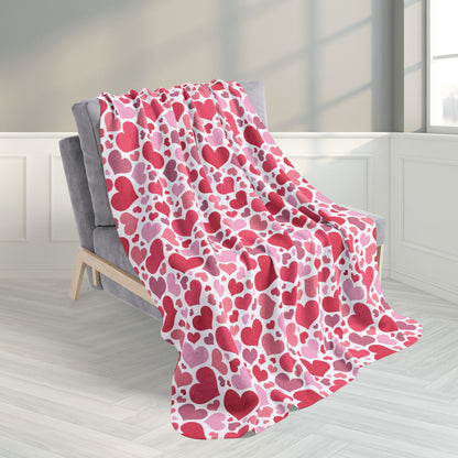 50" × 60" Full Hearts Valentine’s Day White Fleece Sherpa Blanket