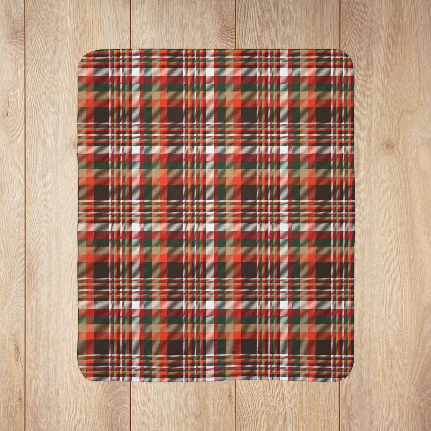 Christmas Brown & Orange Cleveland OH Plaid Fleece Sherpa Blanket