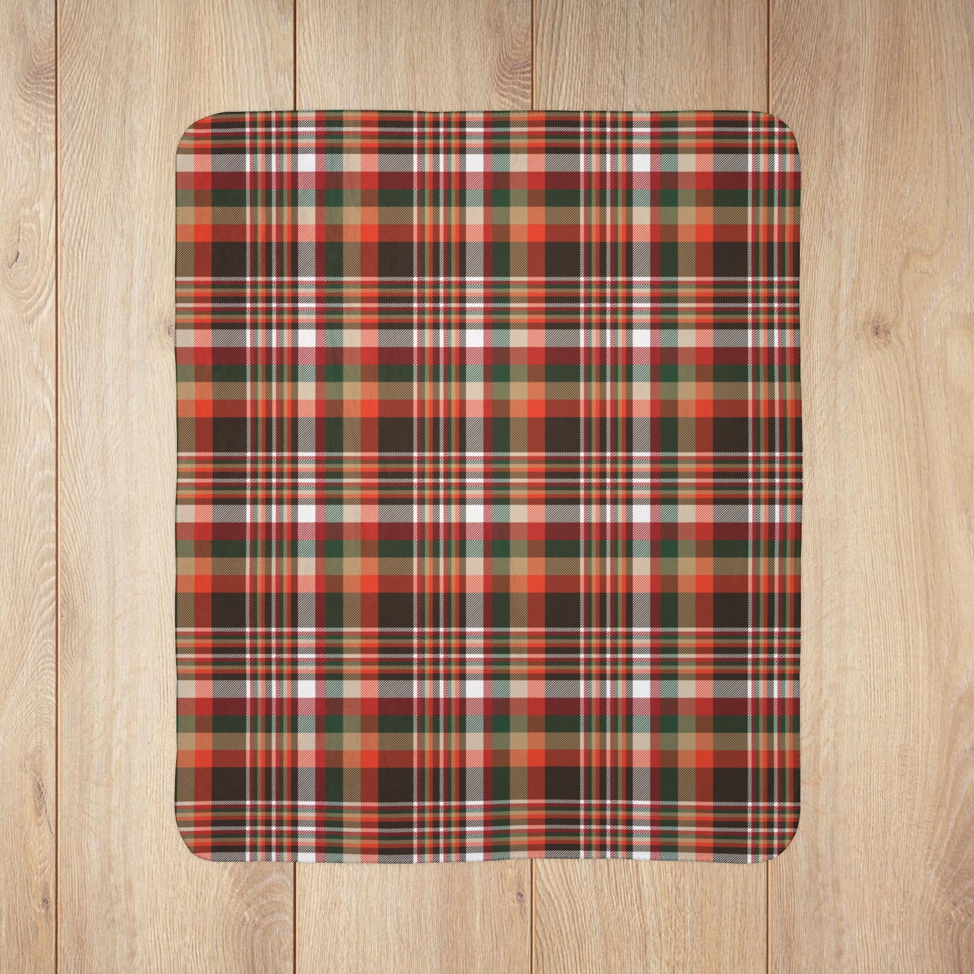 Christmas Brown & Orange Cleveland OH Plaid Fleece Sherpa Blanket
