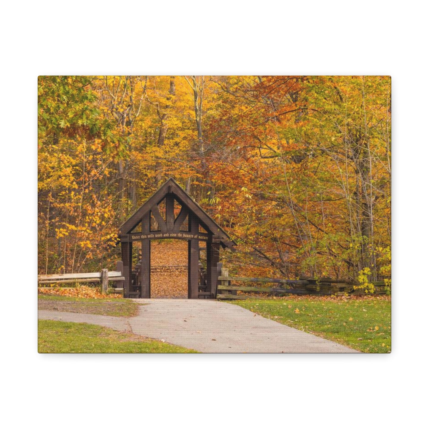 Seven Bridges Trail’s Covered Bridge at Grant Park in South Milwaukee Wisconsin, Photography Canvas Wrap Wall Art