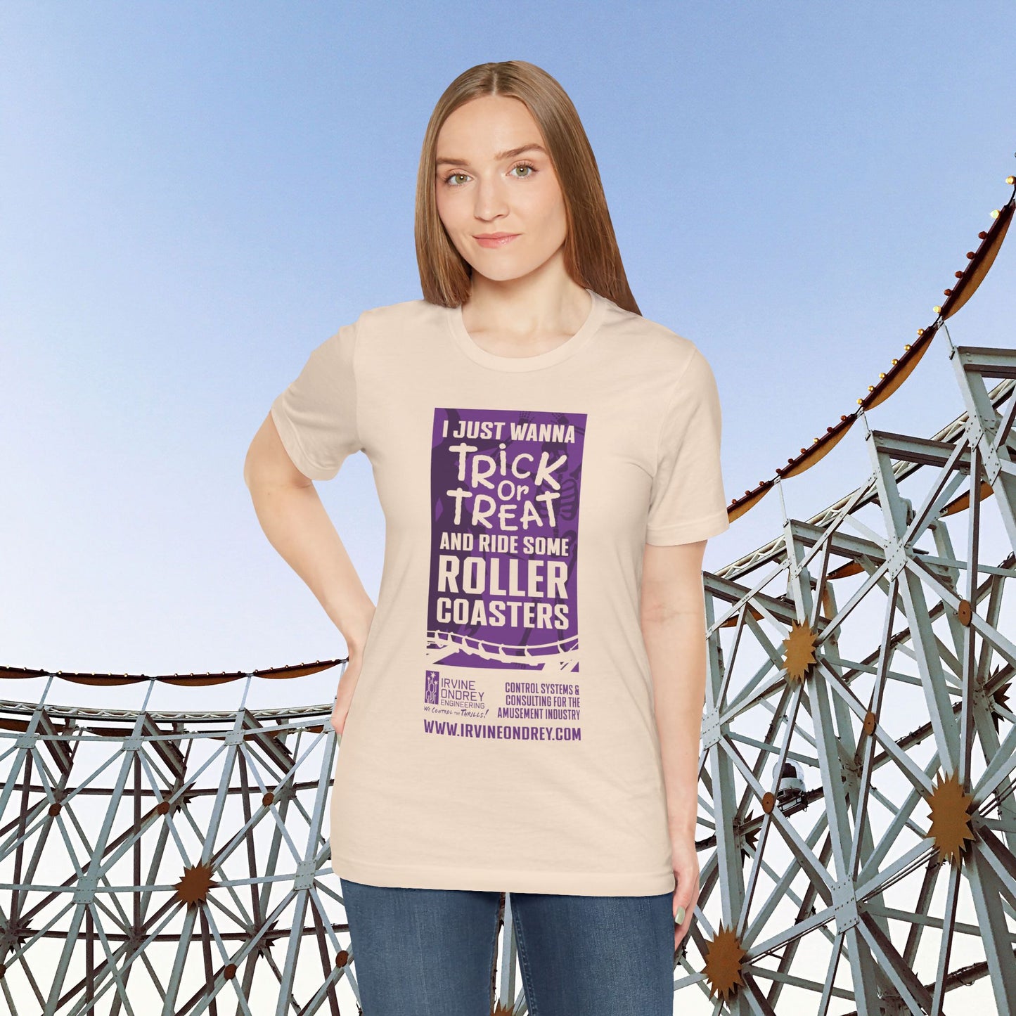 I Just Wanna Trick-or-Treat & Roller Coasters Tee (FRONT graphic) • Irvine Ondrey Engineering